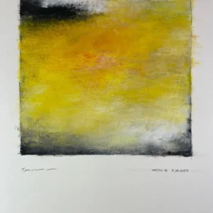 Abstract painting with yellow and black hues.