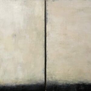 Abstract painting with two divided beige panels.