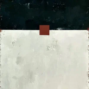 Abstract painting with dark, light blocks.