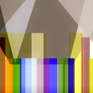 Abstract geometric shapes with colorful vertical stripes.