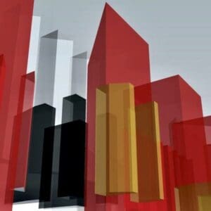 Abstract colorful 3D geometric shapes.