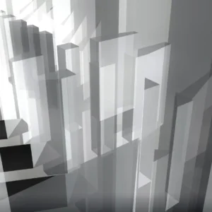 Abstract geometric shapes in grayscale pattern.